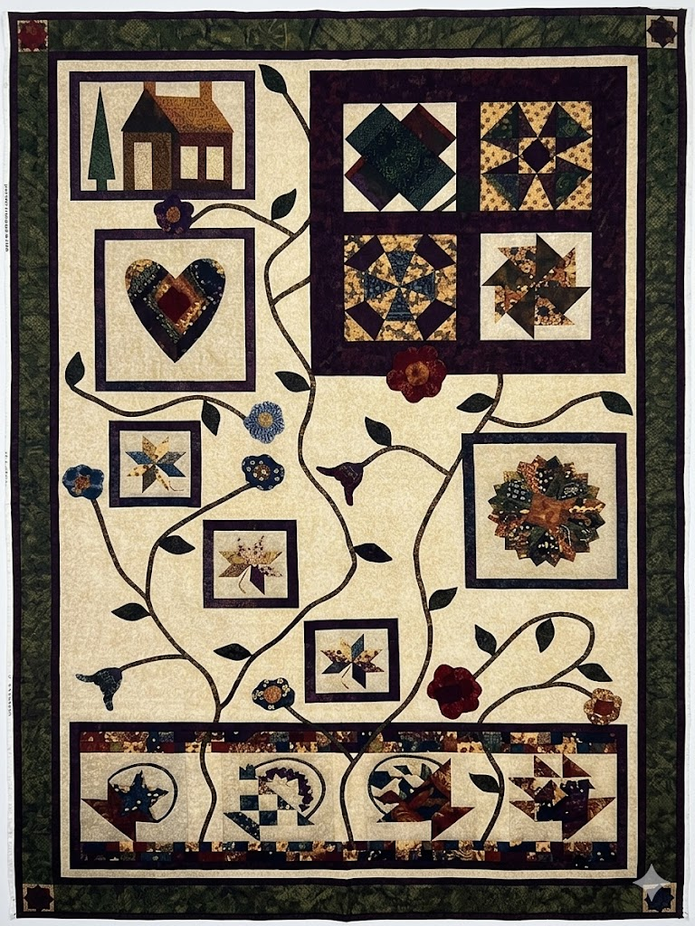 Handcrafted heritage quilt with intricate floral and geometric patterns